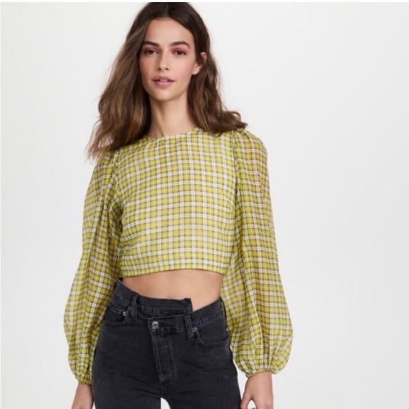 Ganni Organza Checked Cropped Top - NWT - Picture 1 of 6